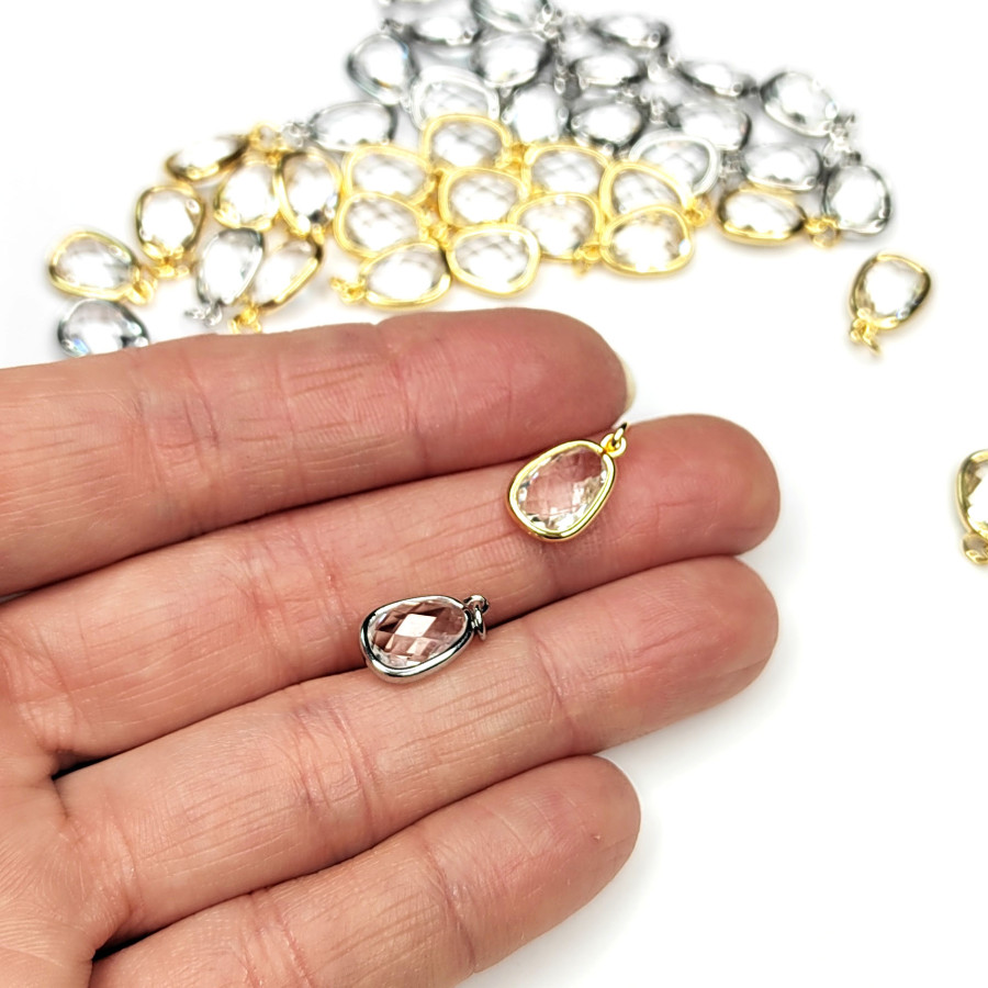 Подвеска Капля 13х8 мм с ювелирным стеклом, штука