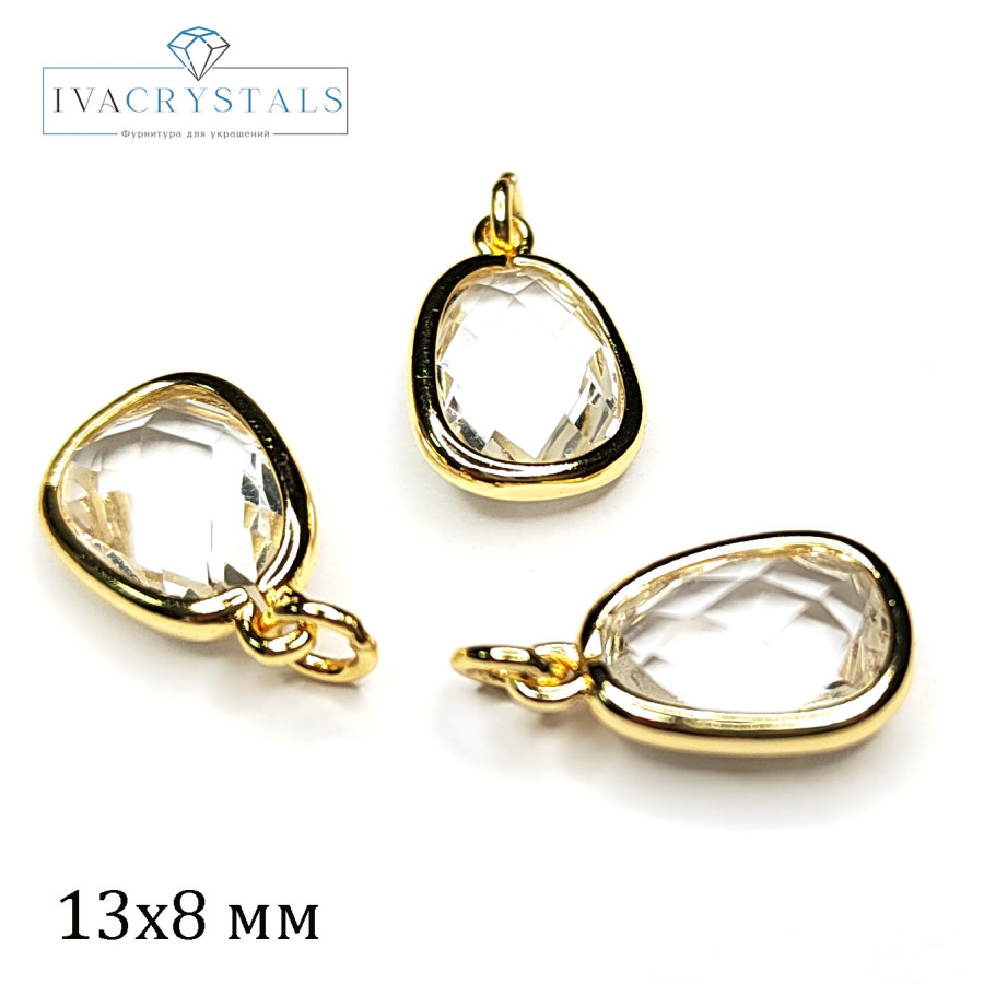Подвеска Капля 13х8 мм с ювелирным стеклом, штука покрытие Позолота