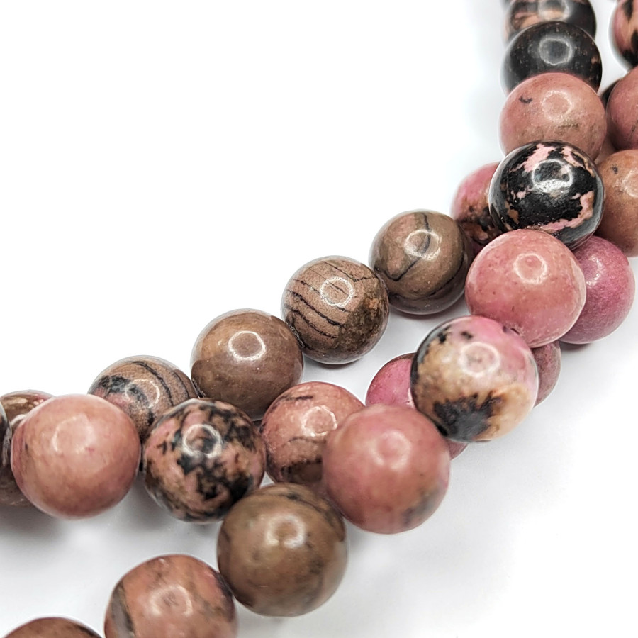 Родонит натуральный, бусины гладкий шар, нить 38 см