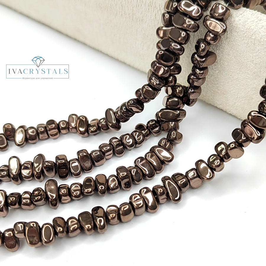 Гематит цвет Шоколадный, галтовка 6-9 мм, нить 40 см