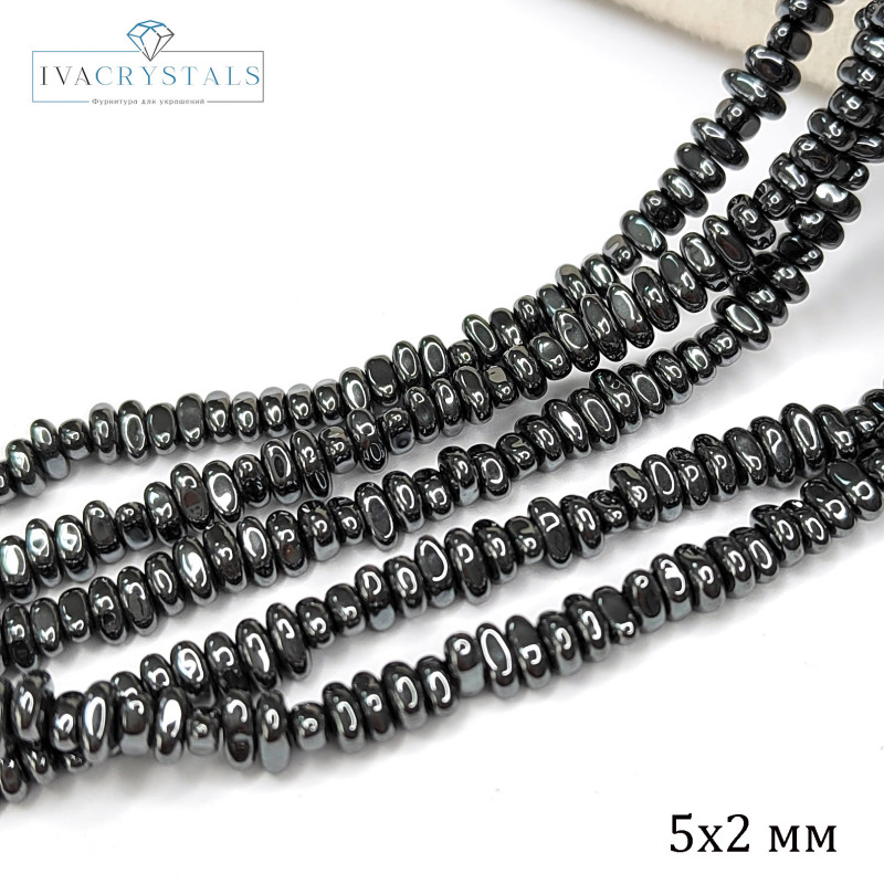 Гематит галтовка 5х2 мм, нить 40 см