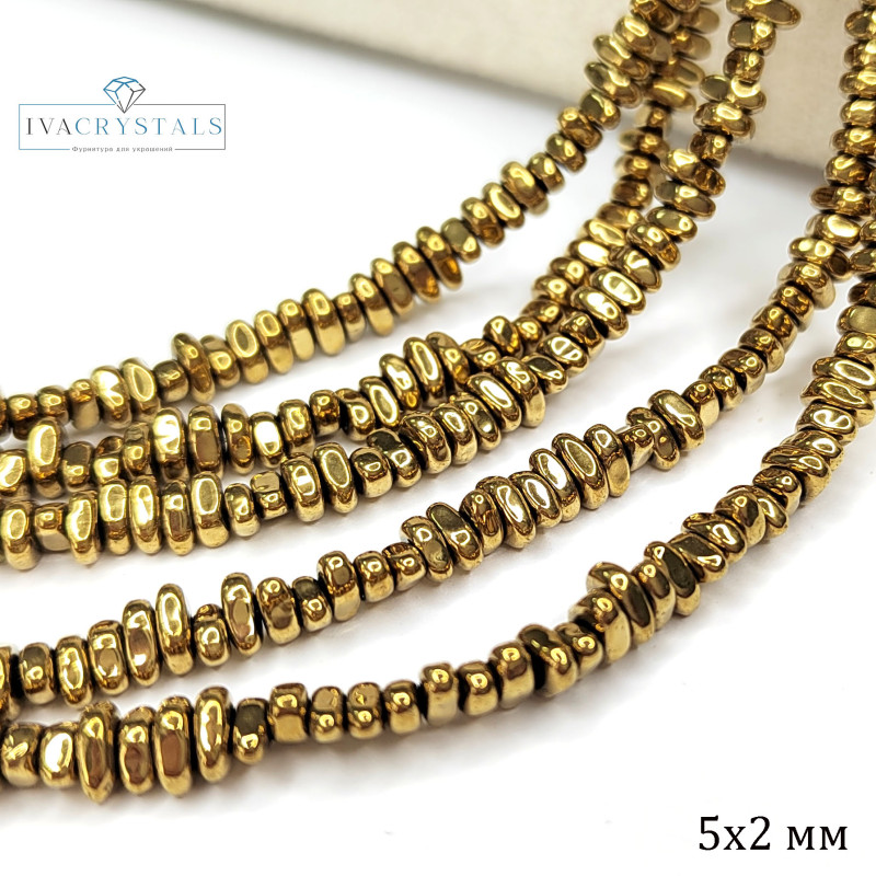 Гематит галтовка 5х2 мм, нить 40 см