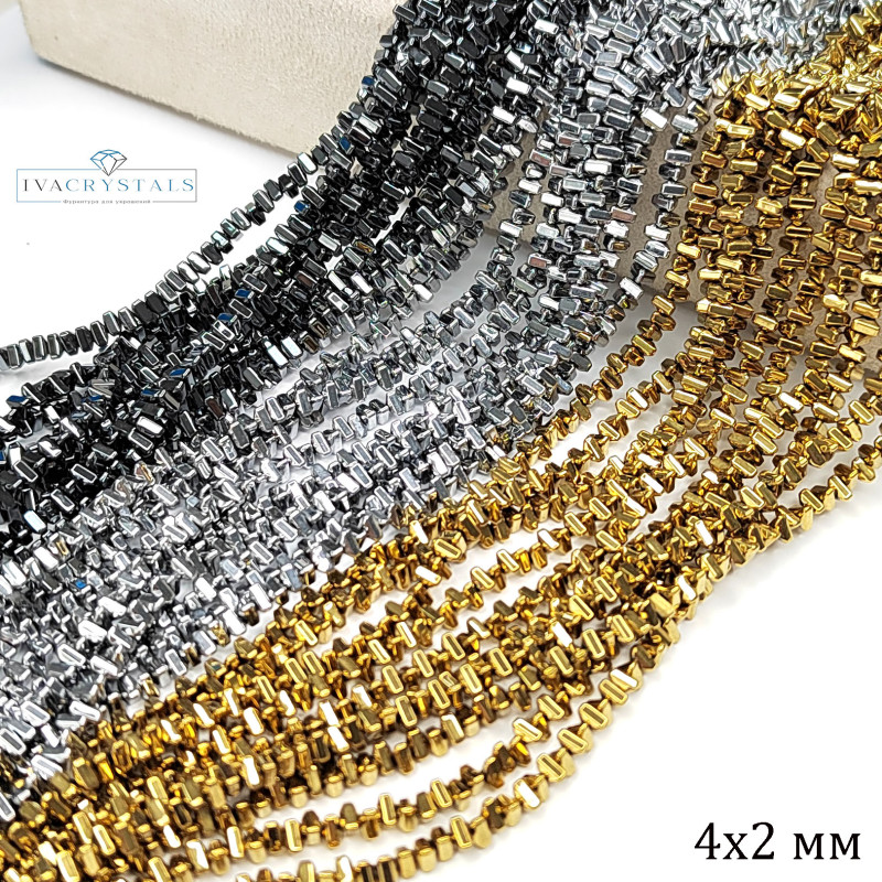 Гематит 4х2 мм бусины Треугольной формы, нить 40 см