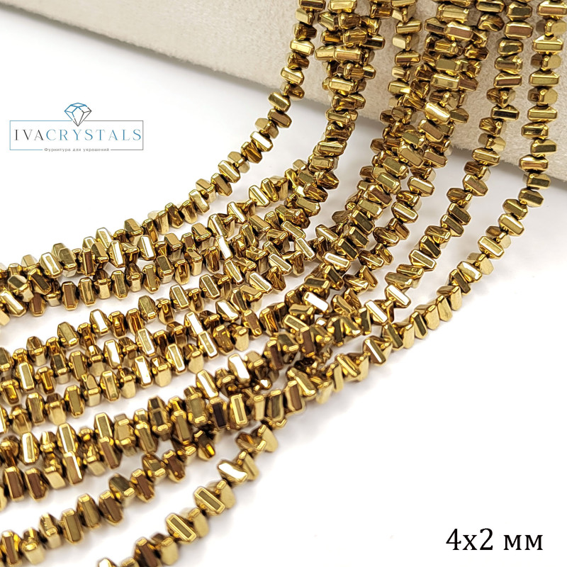 Гематит 4х2 мм бусины Треугольной формы, нить 40 см