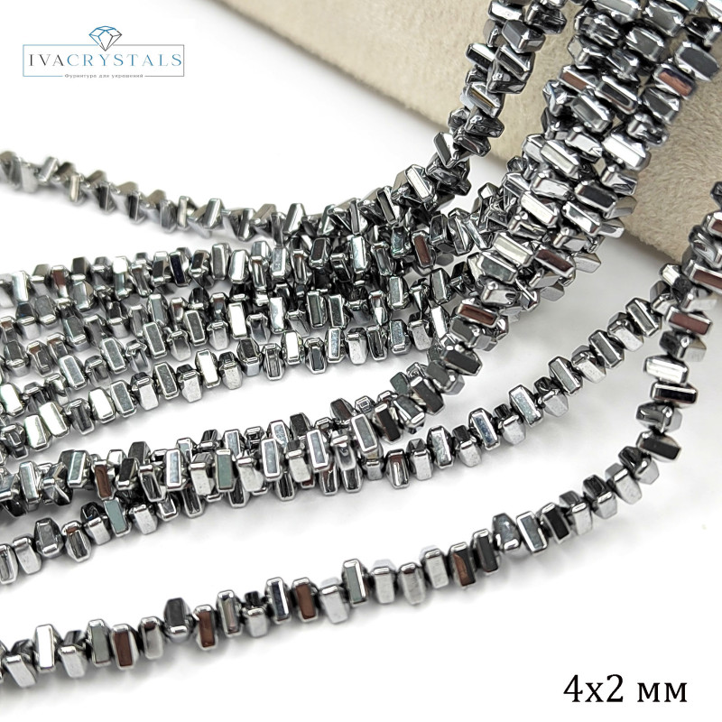 Гематит 4х2 мм бусины Треугольной формы, нить 40 см