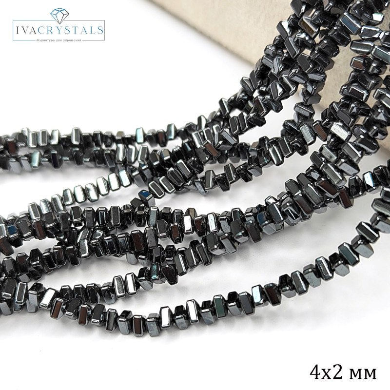 Гематит 4х2 мм бусины Треугольной формы, нить 40 см