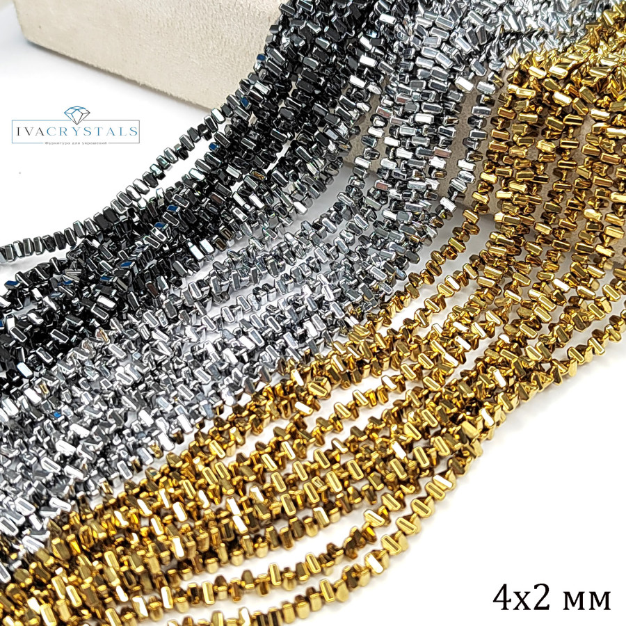 Гематит 4х2 мм бусины Треугольной формы, нить 40 см