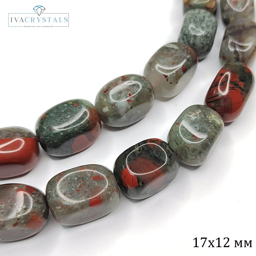 Гелиотроп африканский натуральный, "кровавая яшма" 18х12 мм