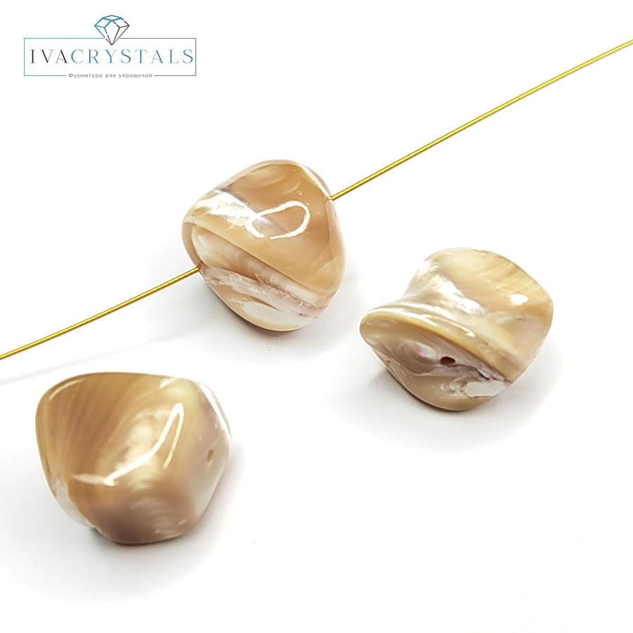 Перламутр натуральный 15х11 мм Галтовка, цвет карамельный, нить 39 см Бусина