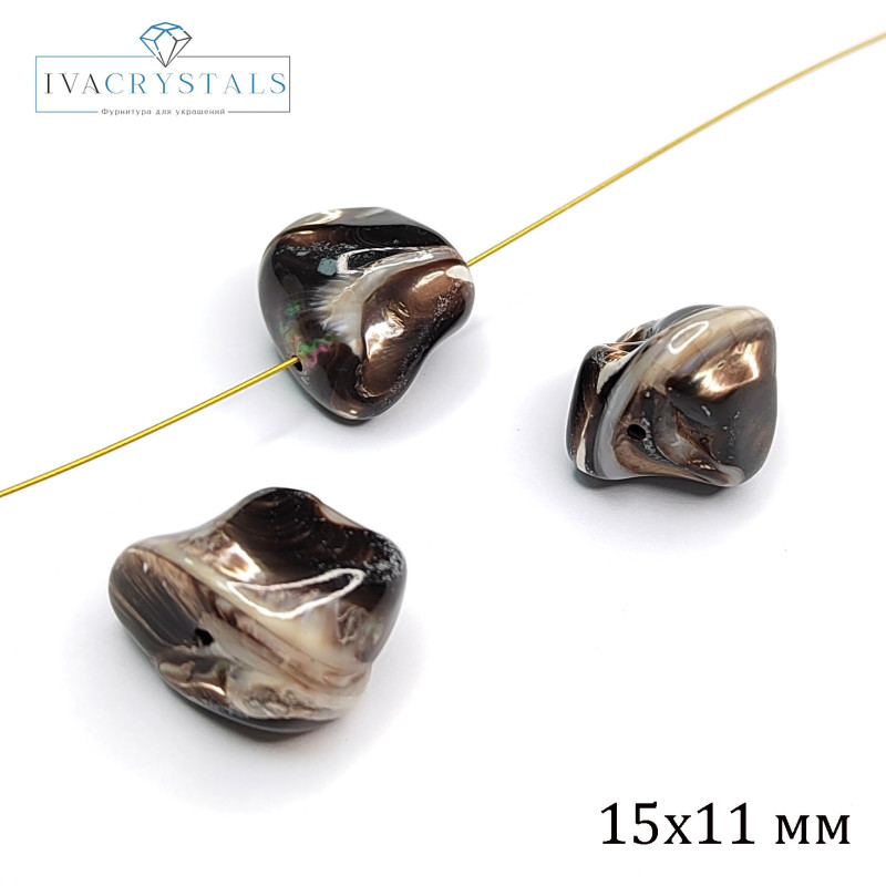 Перламутр натуральный 15х11 мм Галтовка, цвет шоколадный, нить 39 см
