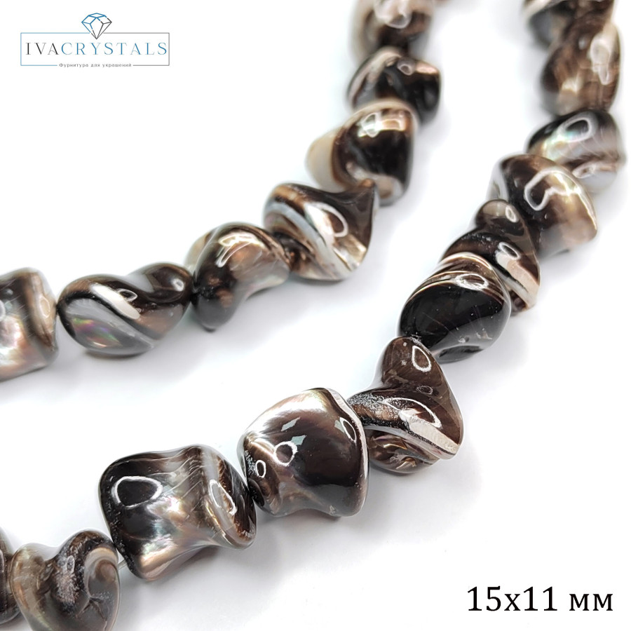 Перламутр натуральный 15х11 мм Галтовка, цвет шоколадный, нить 39 см
