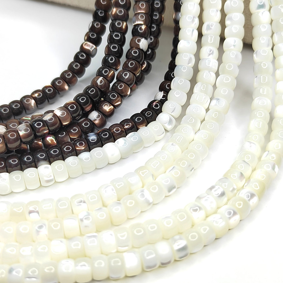 Рондели 6х4 мм, Натуральный перламутр, нить 40 см