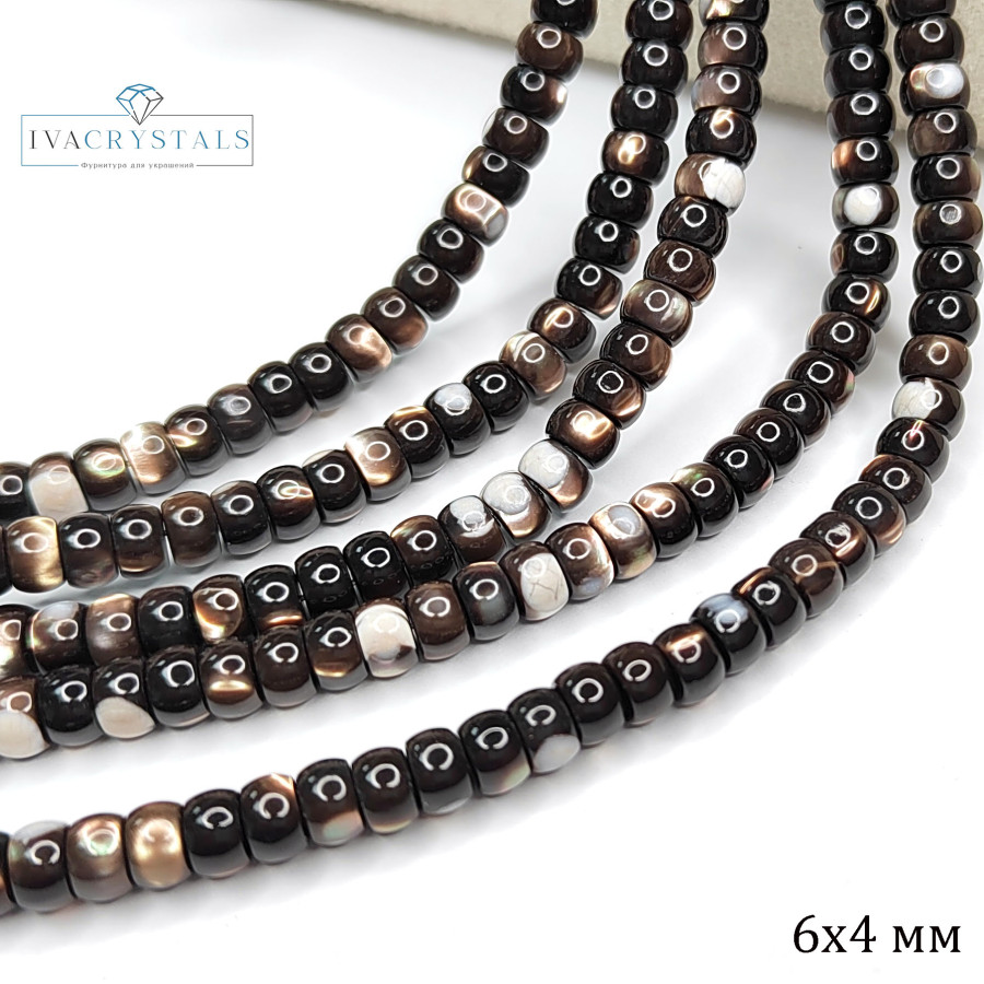 Рондели 6х4 мм, Натуральный перламутр, нить 40 см Шоколадный