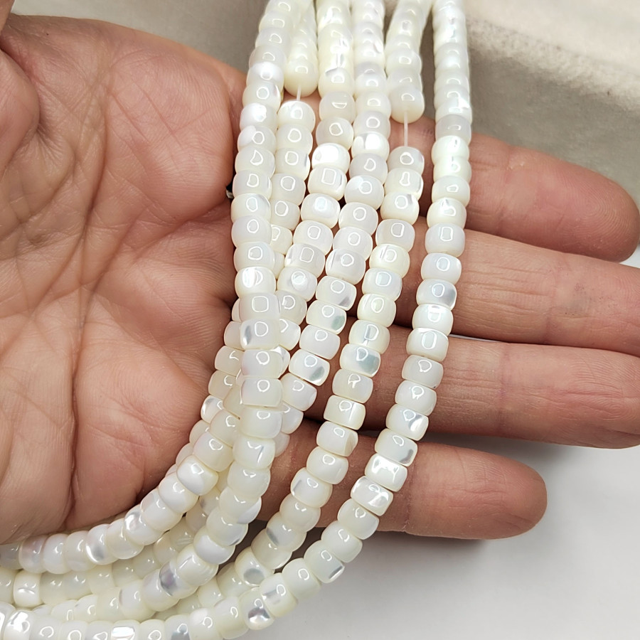 Рондели 6х4 мм, Натуральный перламутр, нить 40 см Белый