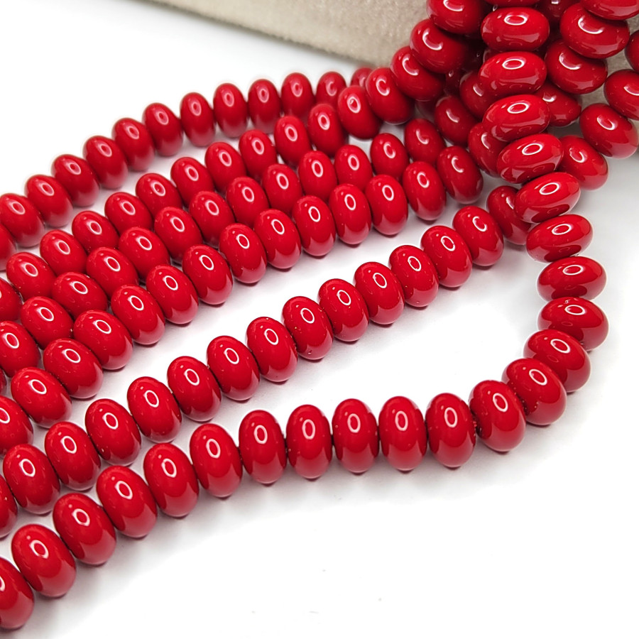 Жемчуг майорка Lux, цвет Красный, рондель 8х5 мм Нить (32-33 штуки)