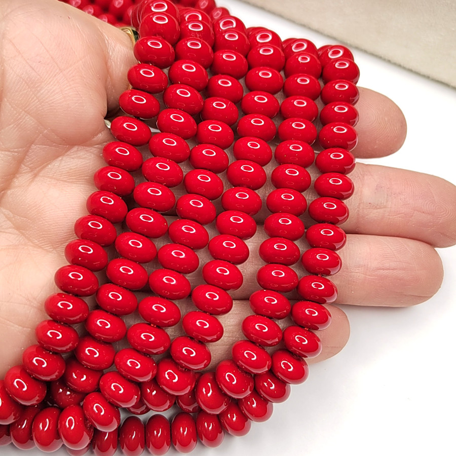 Жемчуг майорка Lux, цвет Красный, рондель 8х5 мм Бусина