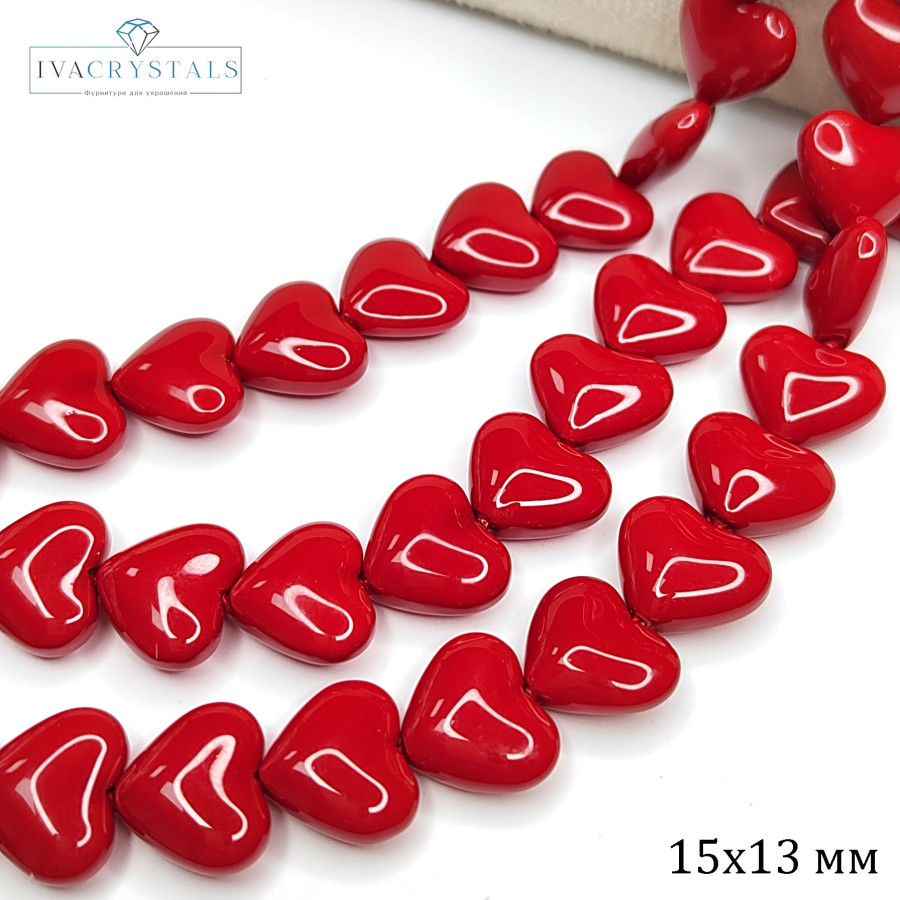 15х13 мм Жемчуг майорка, форма Сердечко, цвет Красный, Стекло