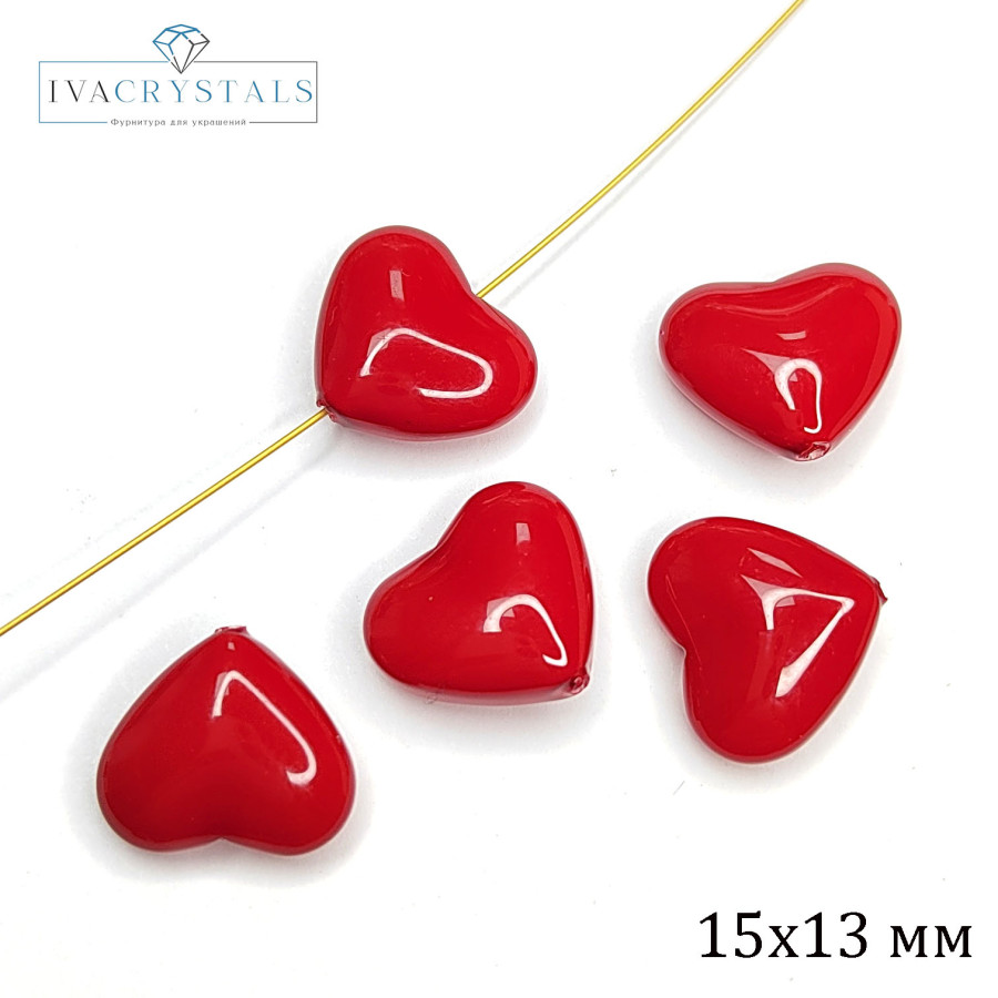 15х13 мм Жемчуг майорка, форма Сердечко, цвет Красный, Стекло Штука