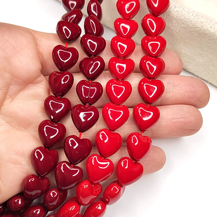 15х13 мм Жемчуг майорка, форма Сердечко, цвет Красный, Стекло