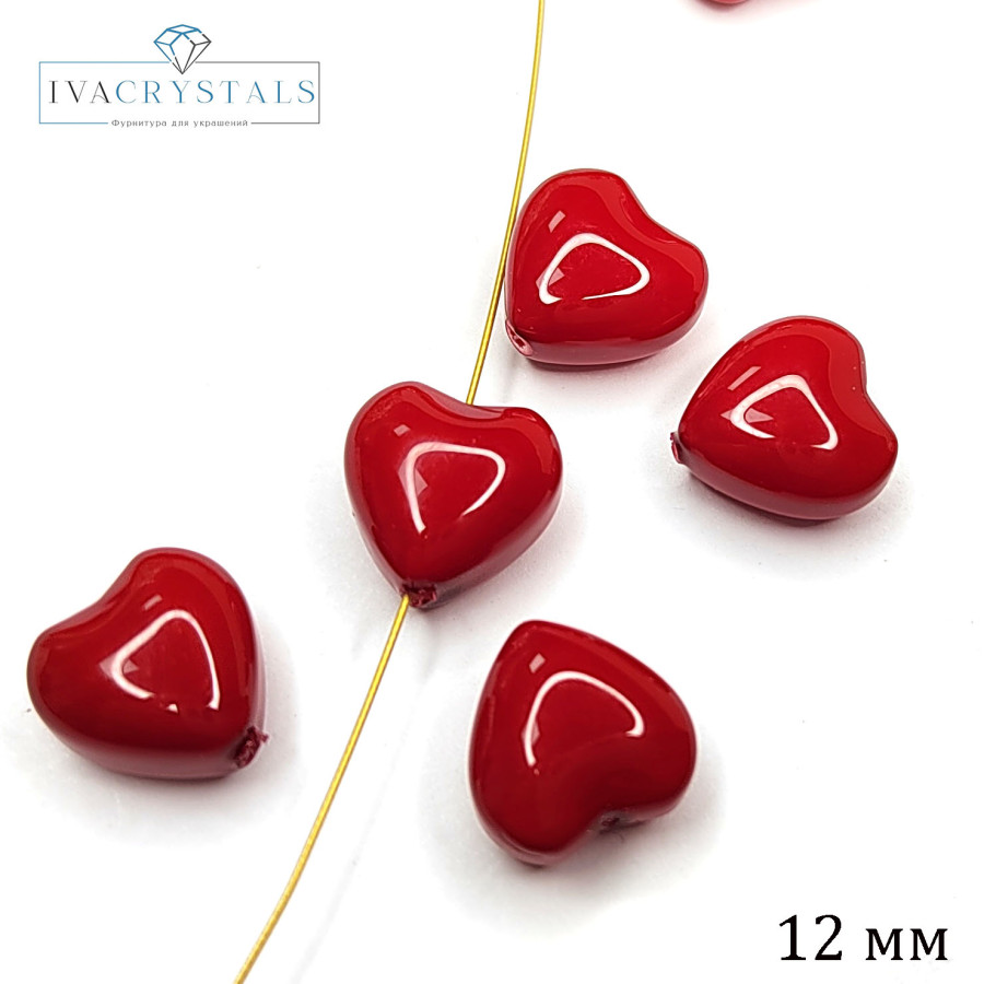 12 мм Жемчуг майорка, форма Сердечко, цвет красный, Стекло