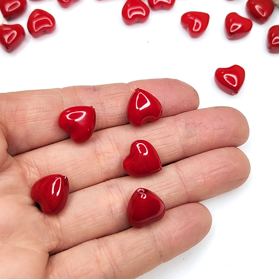 12 мм Жемчуг майорка, форма Сердечко, цвет красный, Стекло Штука