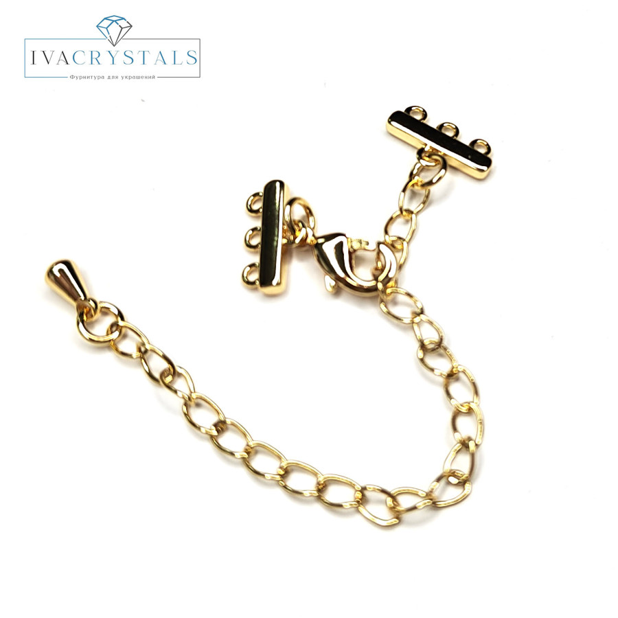 Замочек трехрядный шириной 10 мм, покрытие Позолота, штука