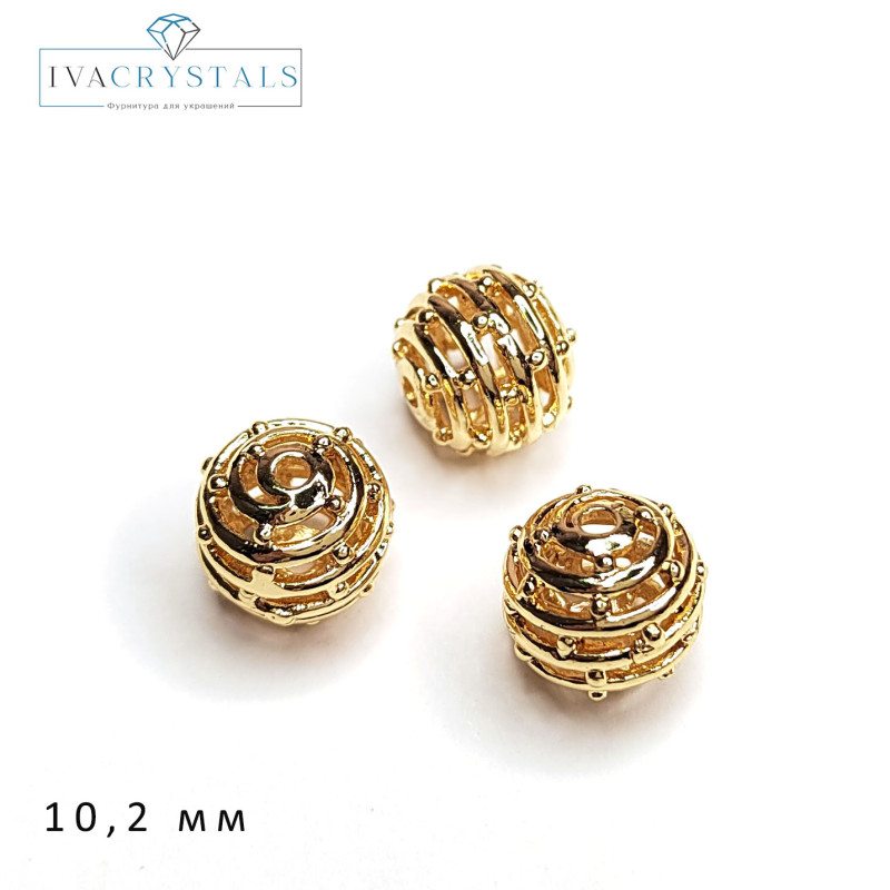 10 мм Разделительная бусина Узорная, покрытие позолота, ШТУКА