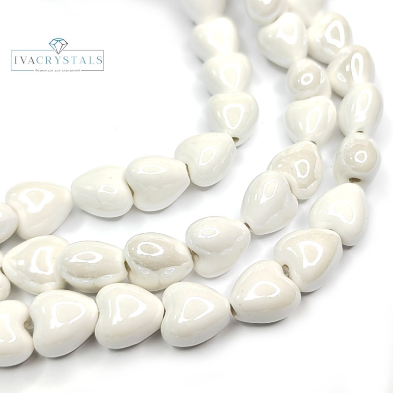 Бусины керамические Сердечко белое 12 мм