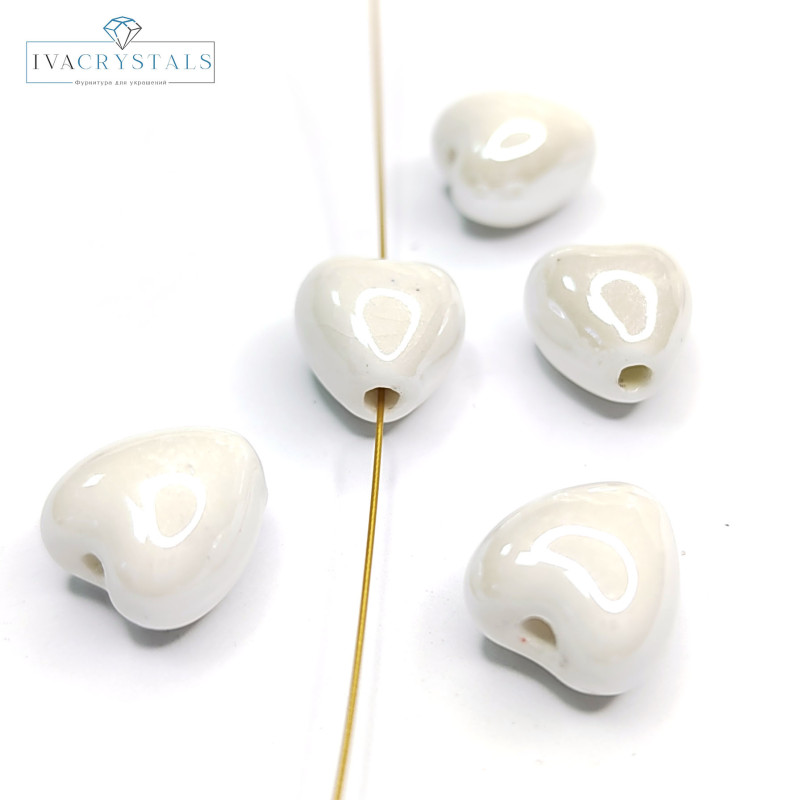 Бусины керамические Сердечко белое 12 мм