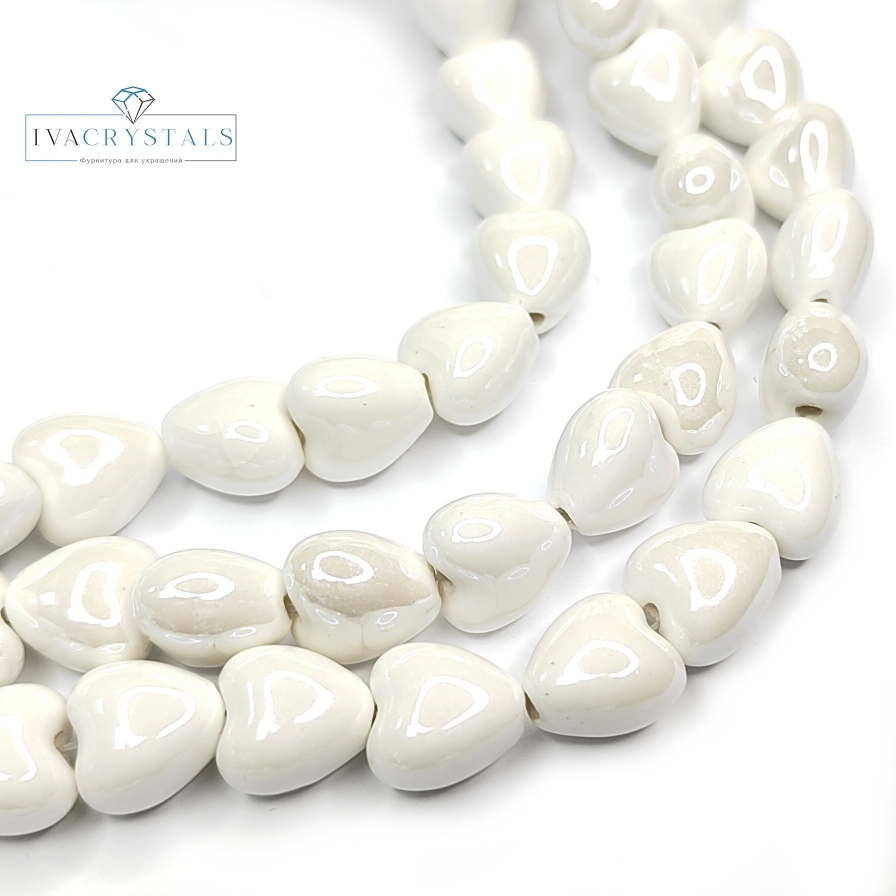 Бусины керамические Сердечко белое 12 мм