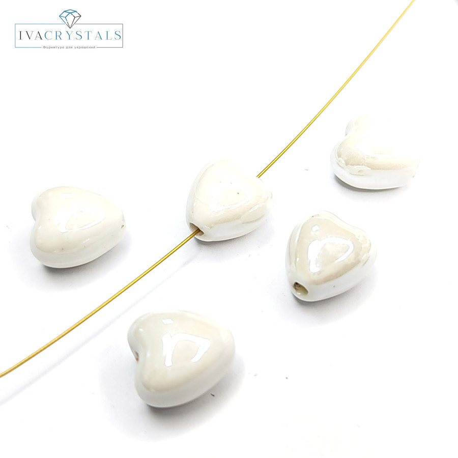 Бусины керамические Сердечко белое 12 мм