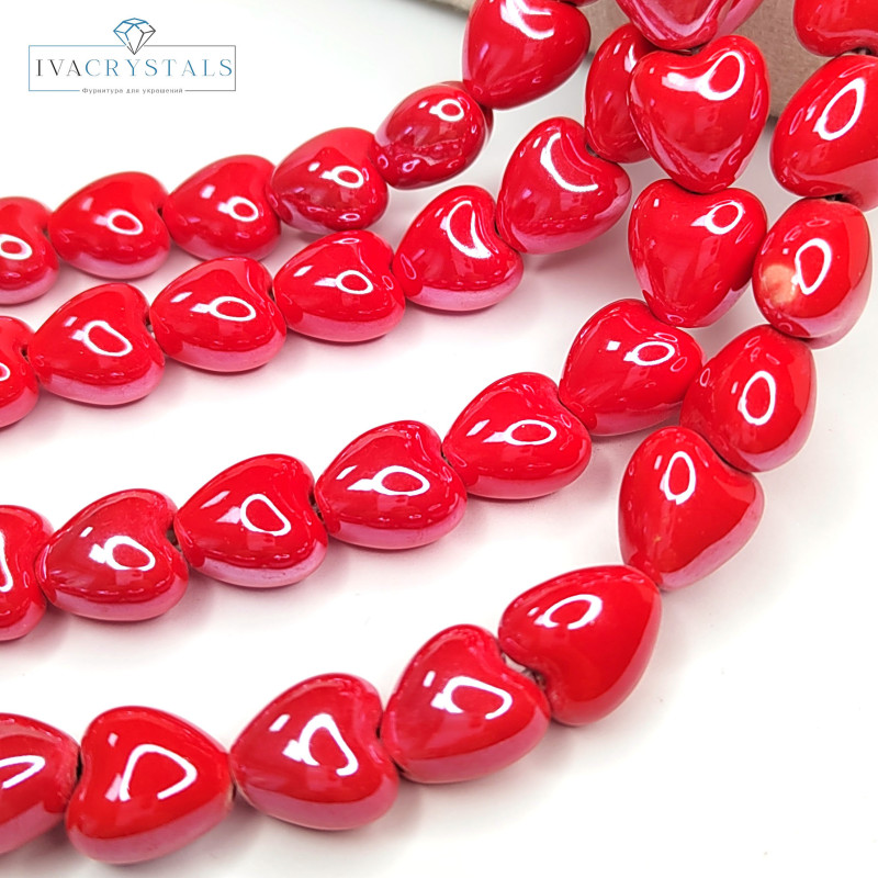 Бусины керамические Сердечко красное 12 мм