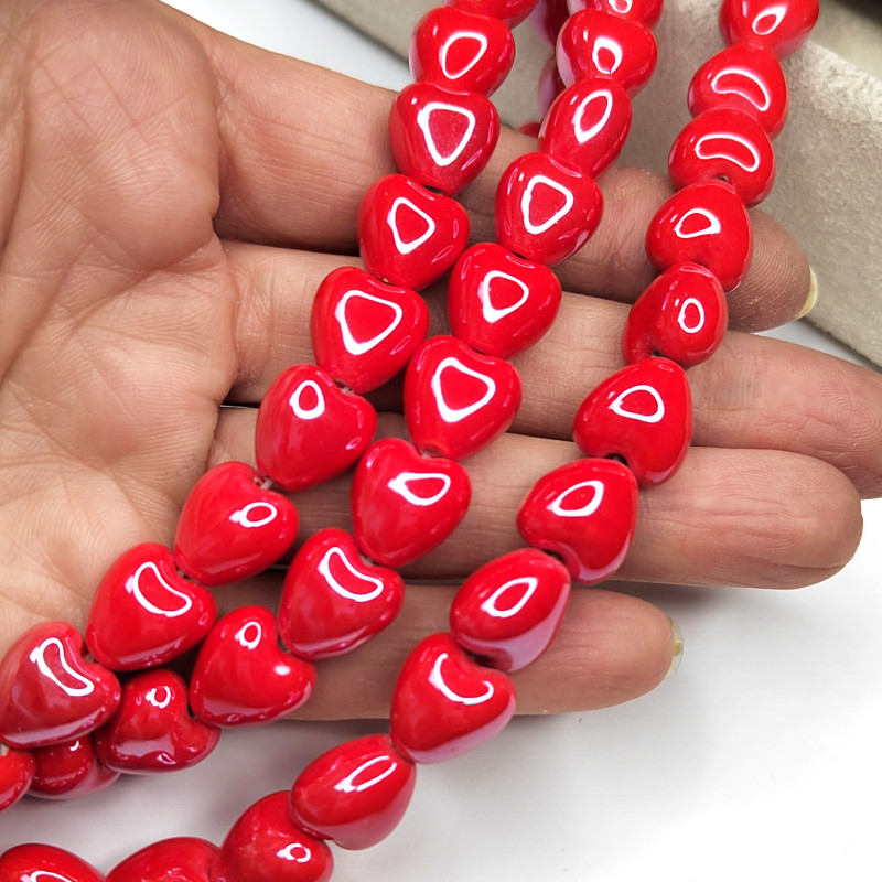 Бусины керамические Сердечко красное 12 мм