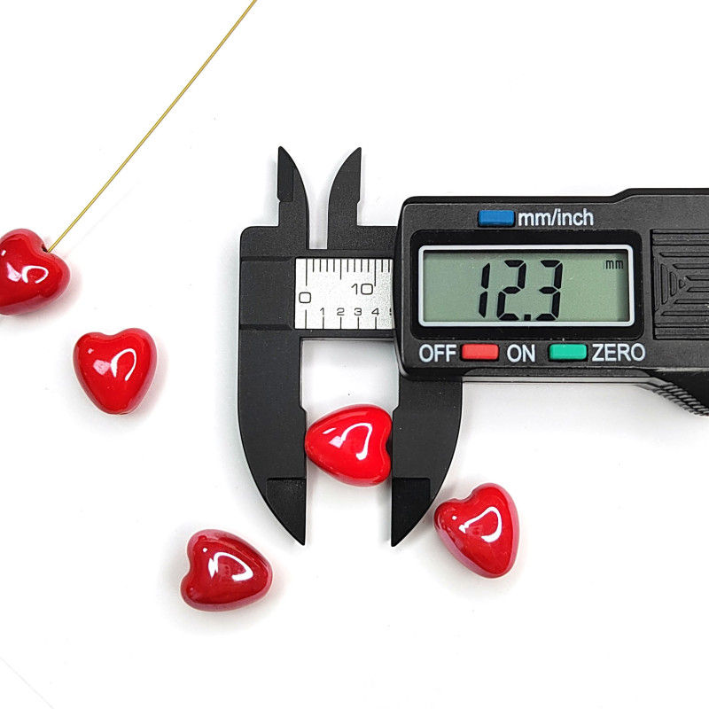 Бусины керамические Сердечко красное 12 мм