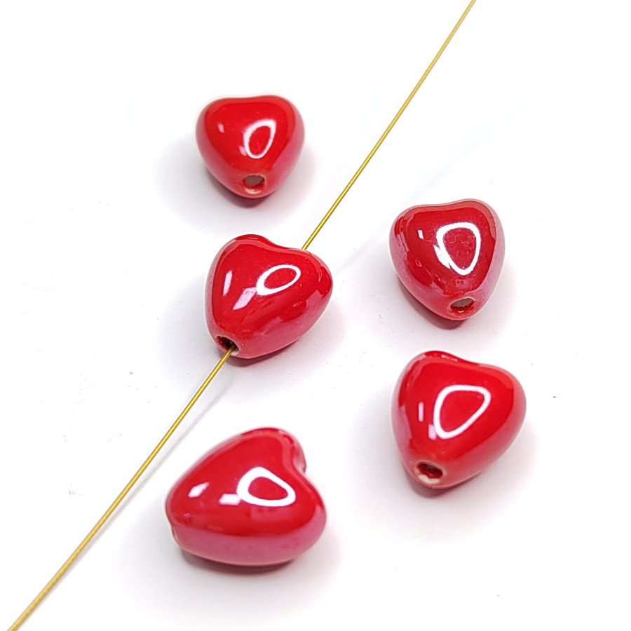 Бусины керамические Сердечко красное 12 мм