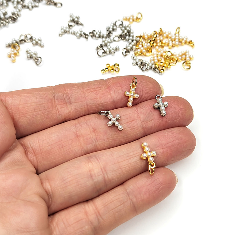 Подвеска Крестик с жемчужинами, 15х13 мм, штука
