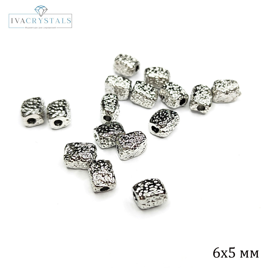 6х5 мм Разделительная бусина "мятый металл", штука покрытие Родий