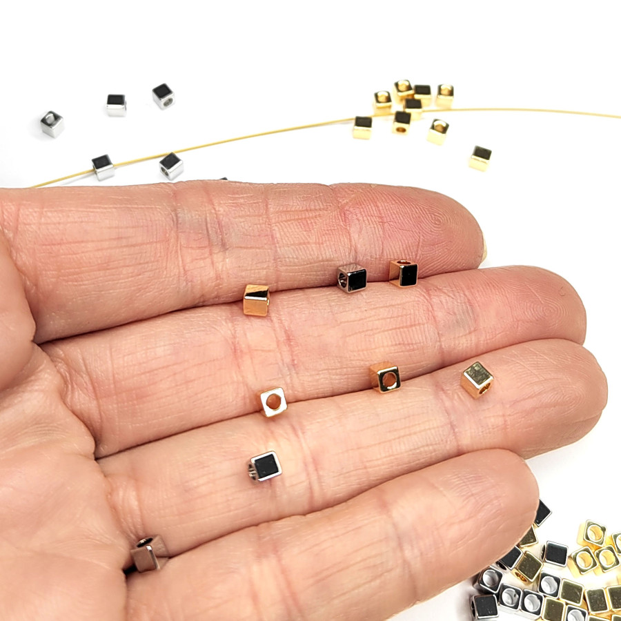 Кубики 3 мм, Разделительная бусина металлическая, 10 штук