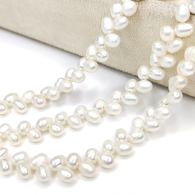 Жемчуг натуральный 6х5 мм Колосок, культивированный, НИТЬ 39 см