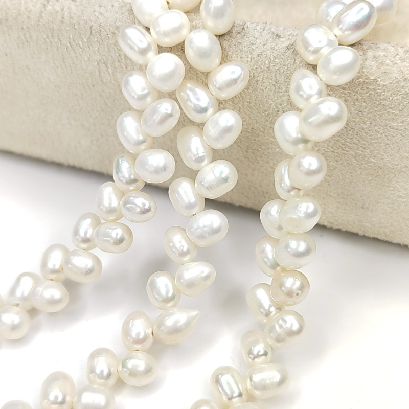 Жемчуг натуральный 6х5 мм Колосок, культивированный, НИТЬ 39 см