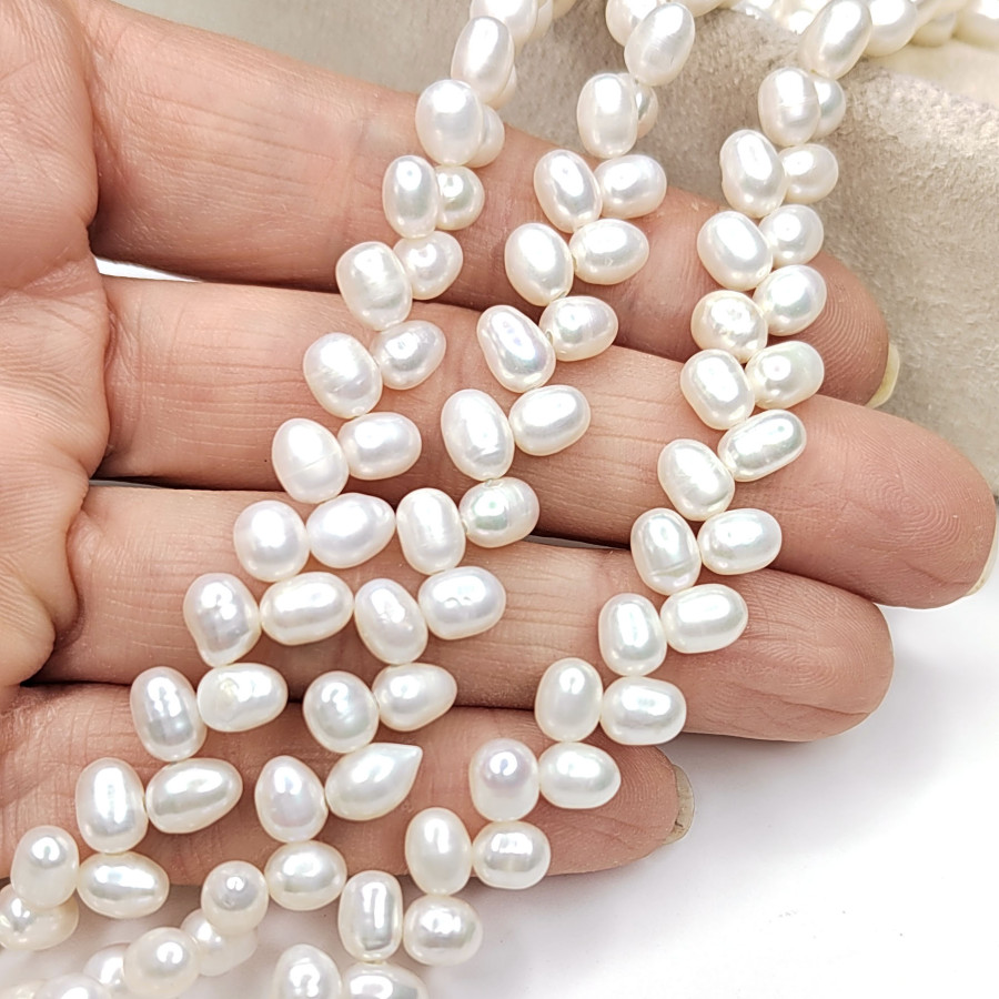 Жемчуг натуральный 6х5 мм Колосок, культивированный, НИТЬ 39 см