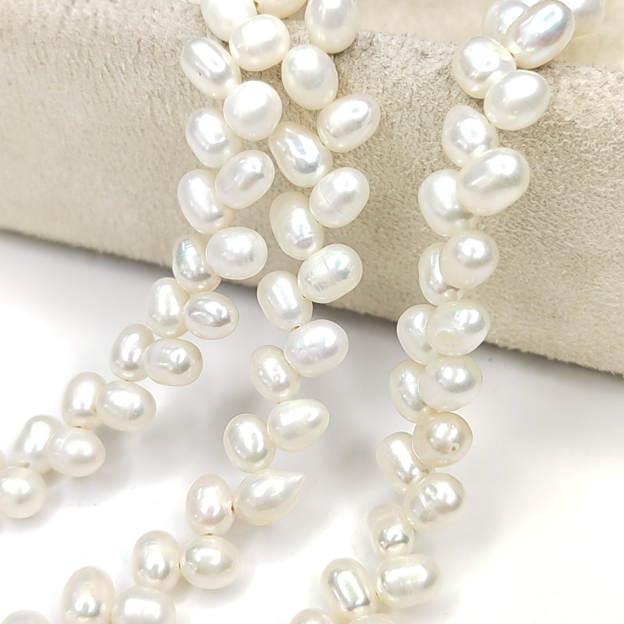 Жемчуг натуральный 6х5 мм Колосок, культивированный, НИТЬ 39 см