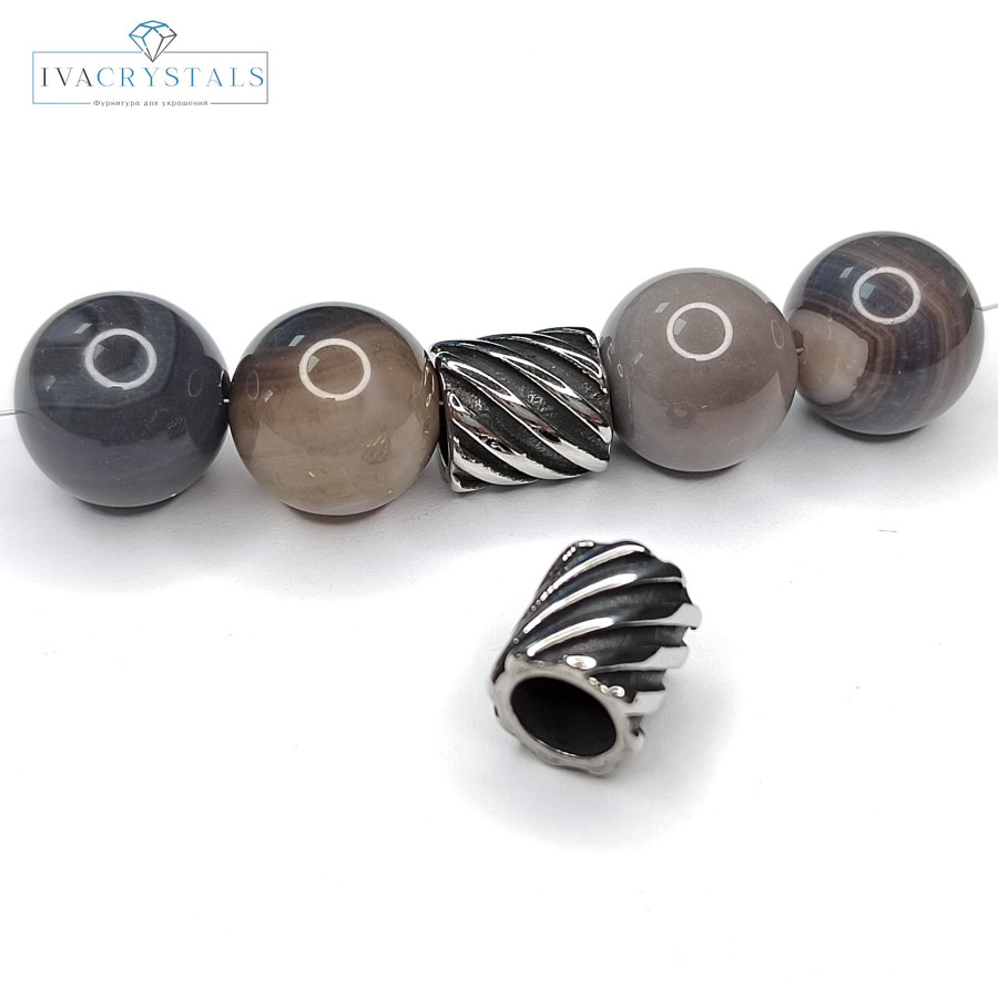 Бусина 10х8,6 мммм разделительная из нержавеющей стали, штука цвет Родий