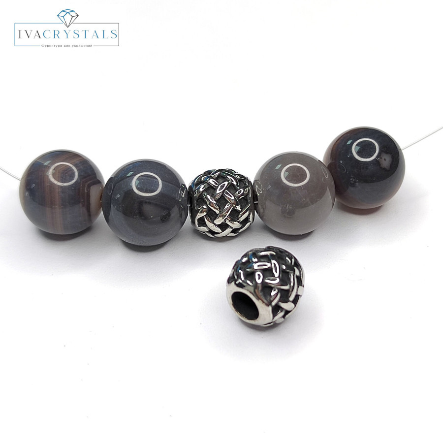 Бусина 10 мм разделительная из нержавеющей стали, штука цвет Родий