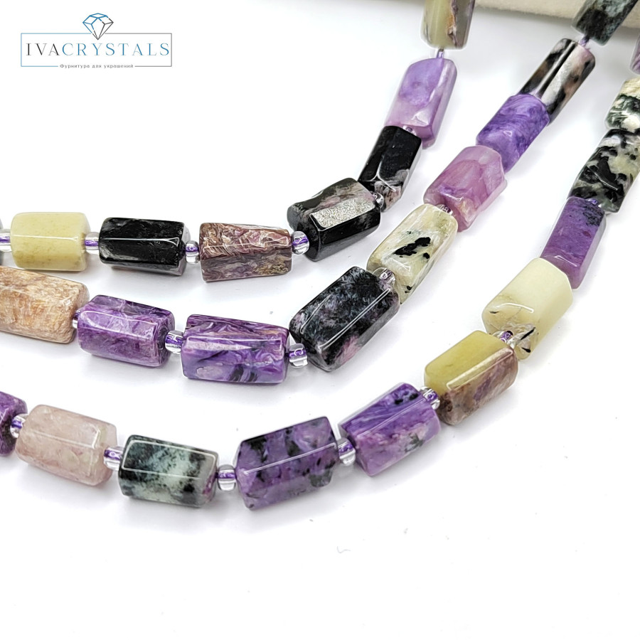 Чароит натуральный 11х7 мм Столбик, нить 39 см