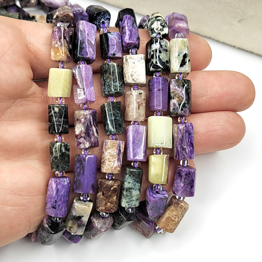 Чароит натуральный 11х7 мм Столбик, нить 39 см