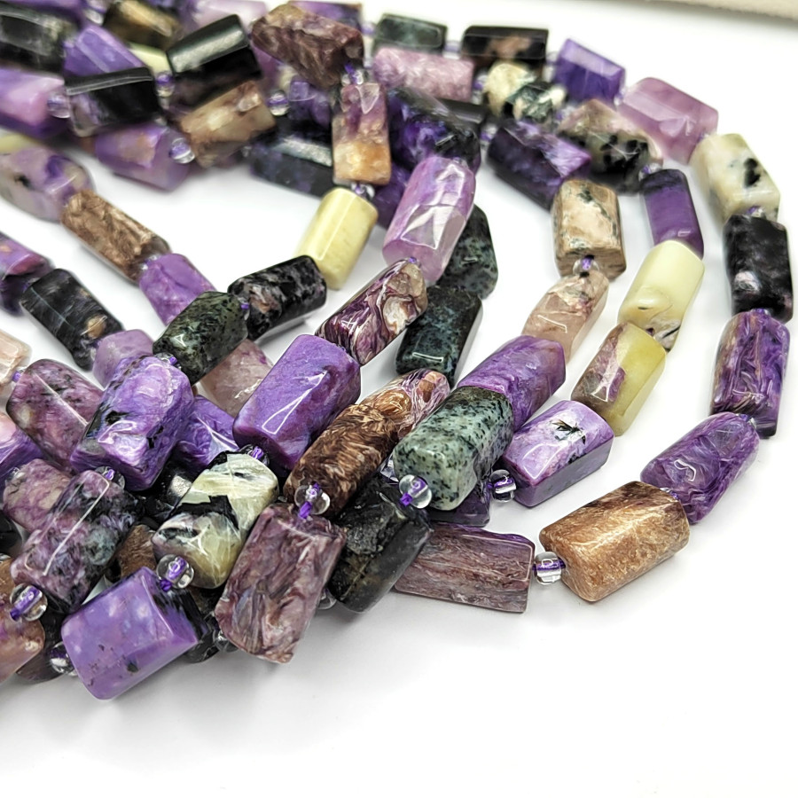 Чароит натуральный 11х7 мм Столбик, нить 39 см