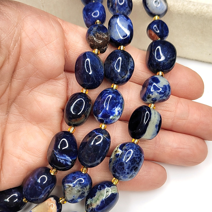 Содалит натуральный 16х11 мм, бусины Оливки Нить 41 см (23-24 бусины)