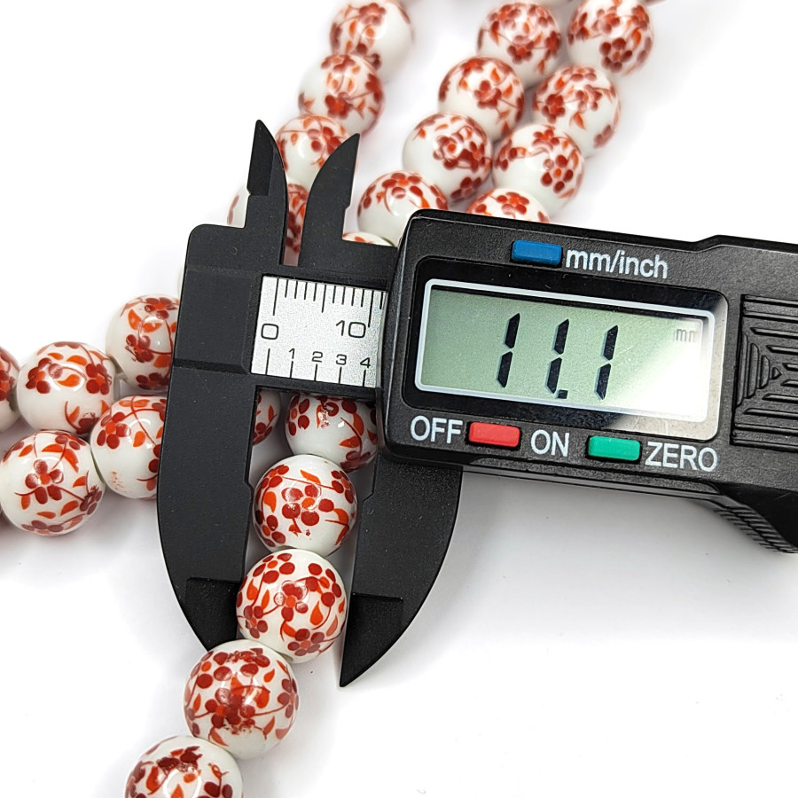 Бусины керамические 11 мм с красным узором Гжель Бусина 