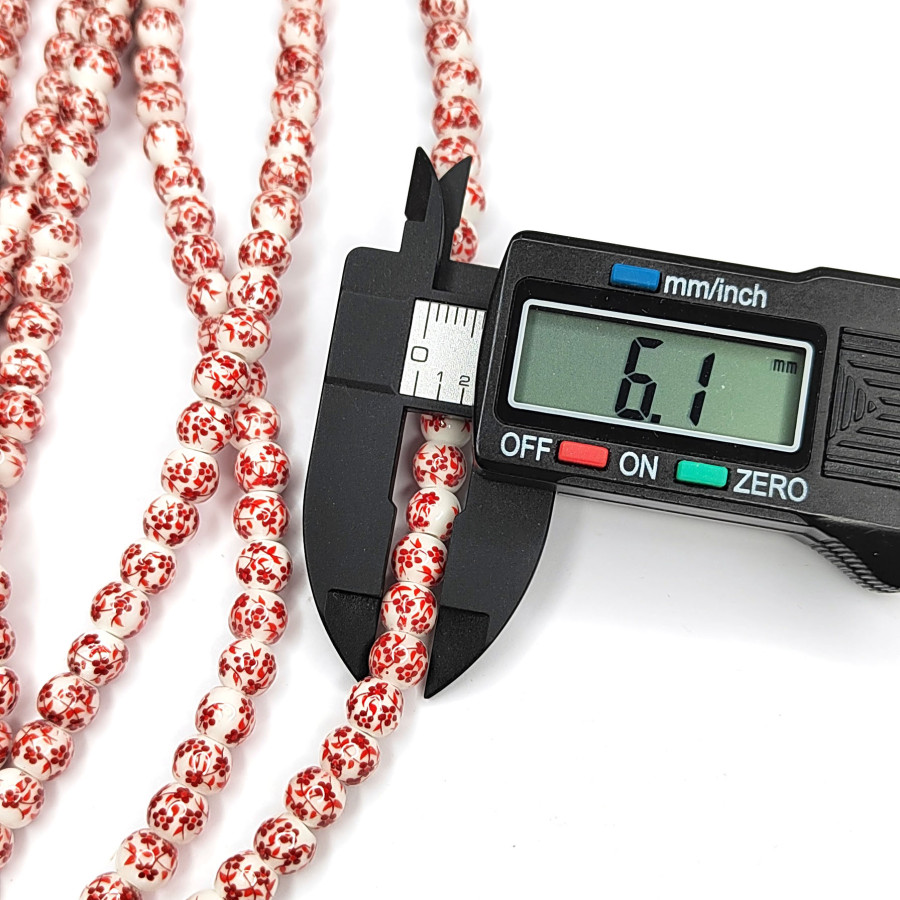 Бусины керамические 6 мм с красным узором Гжель Бусина 